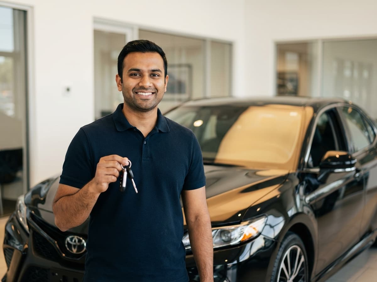 Driver receiving keys to his new TLC vehicle