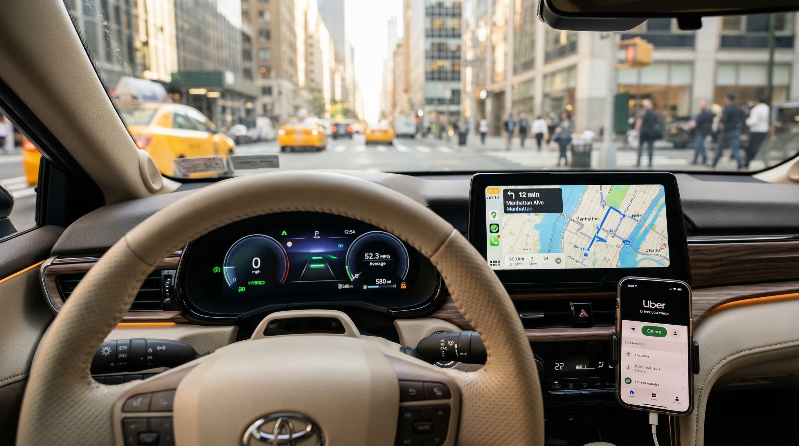 Toyota Camry Hybrid interior dashboard — TLC-ready vehicle available through LimeCars rent-to-own program