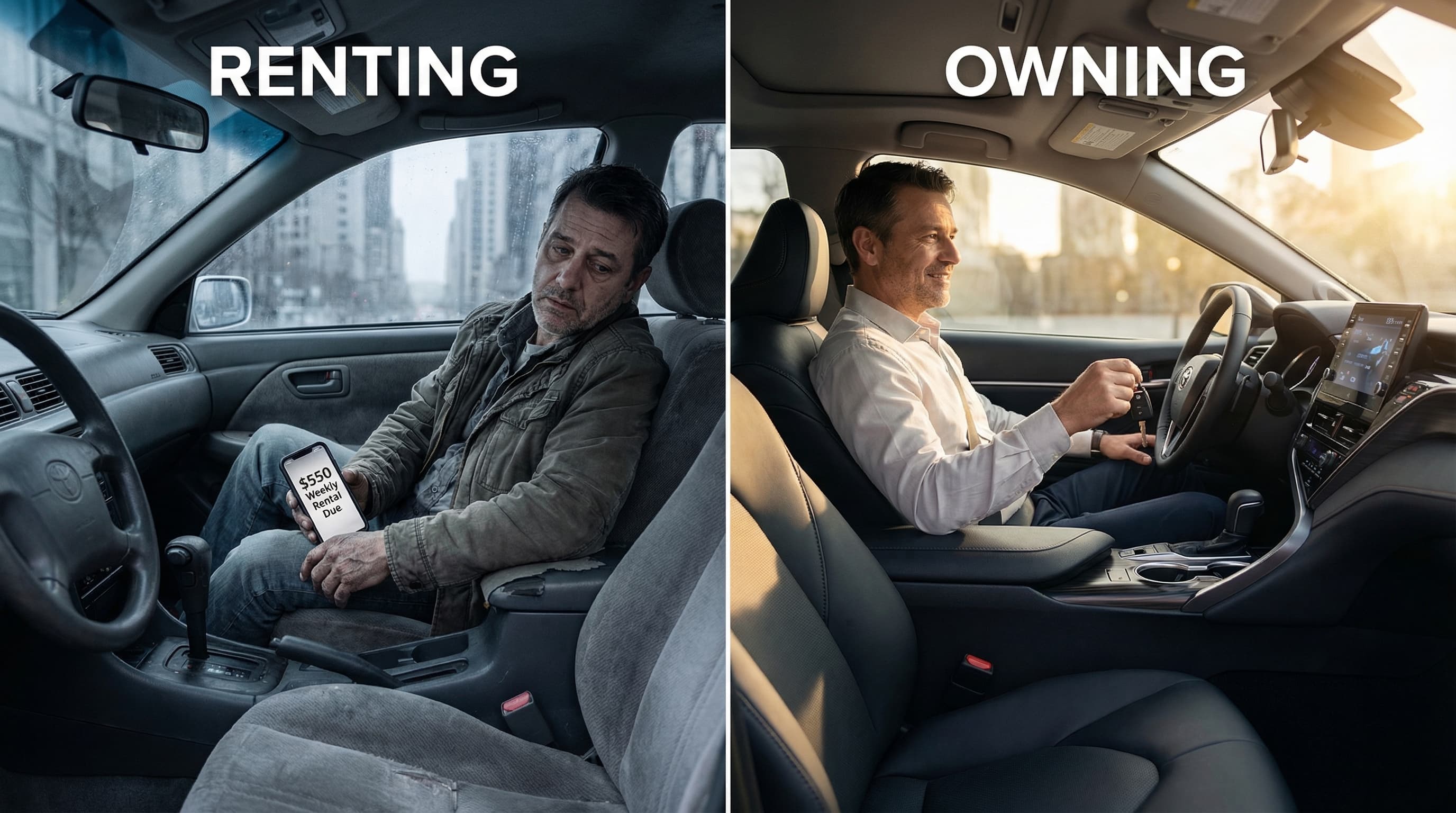 Side-by-side comparison of renting versus owning a TLC vehicle, showing the equity gap after 5 years