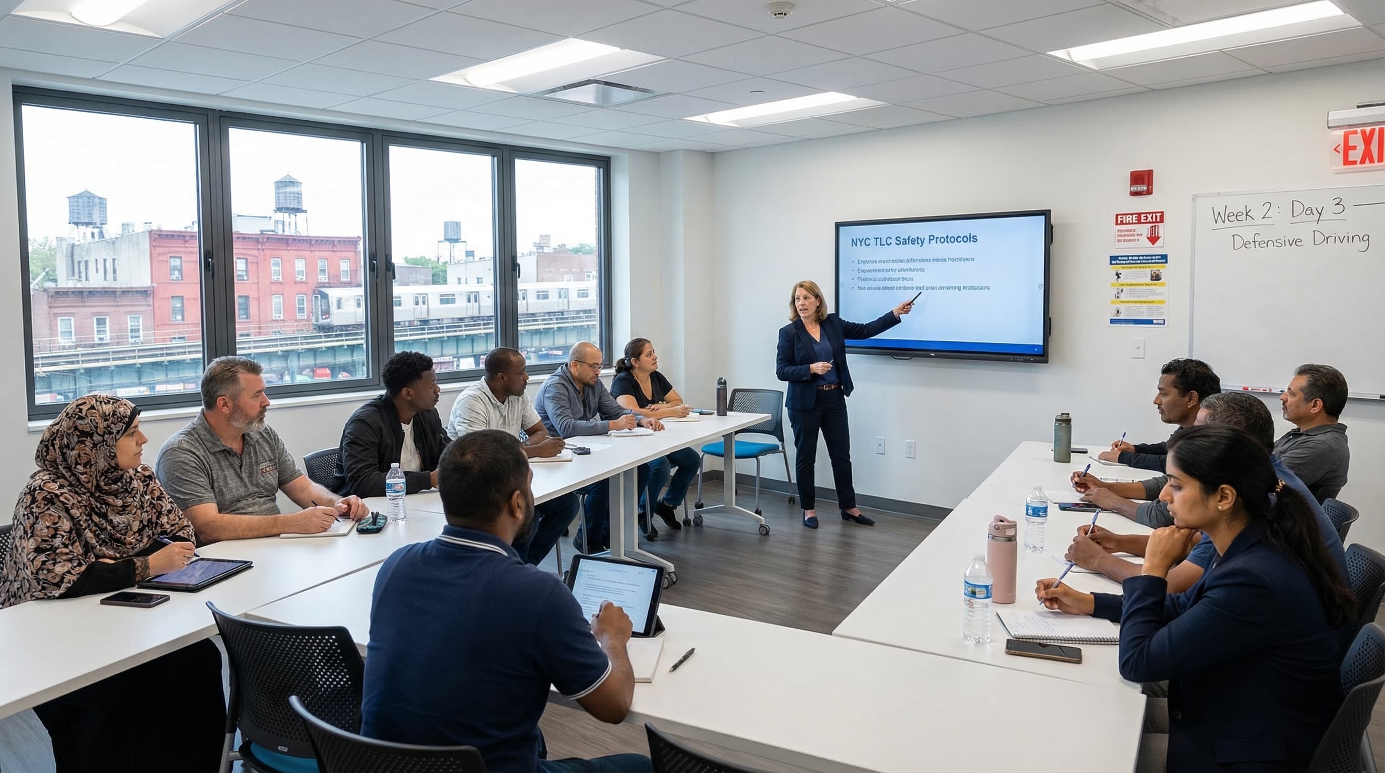 Students attending a TLC-approved 24-hour driver education course in a classroom setting